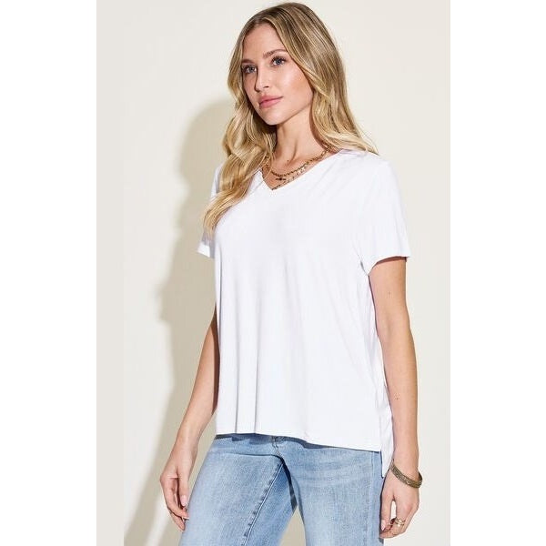 Basic Bae Full Size V-Neck High-Low T-Shirt