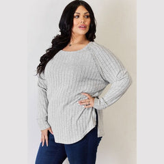 Basic Bae Full Size Ribbed Round Neck Slit T-Shirt
