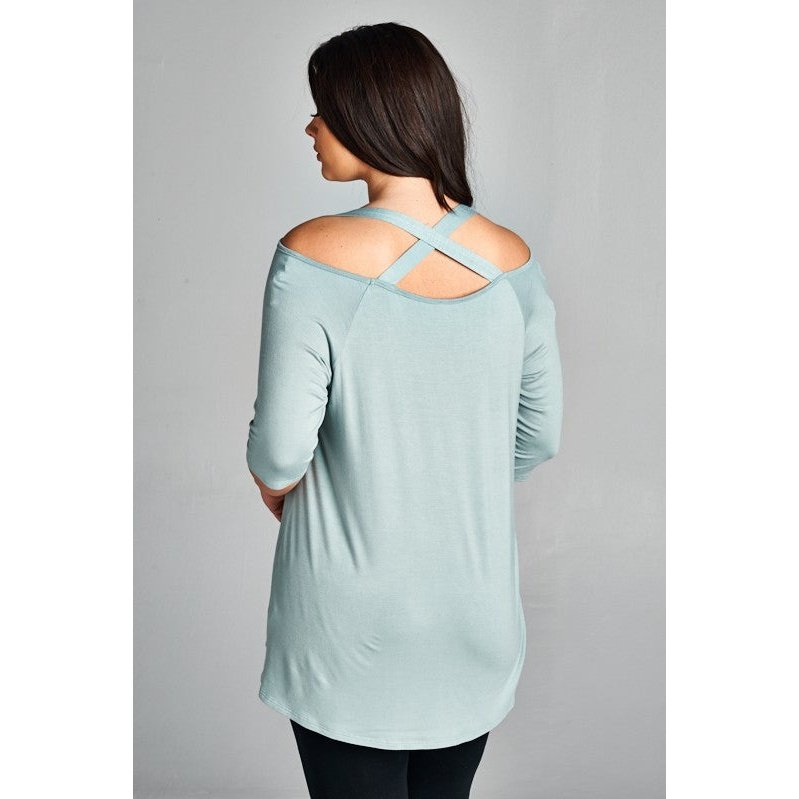 Criss Cross Back Boat Neck Tunic - Black, Pink, Blue, Sage, Mauve