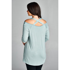 Criss Cross Back Boat Neck Tunic - Black, Pink, Blue, Sage, Mauve
