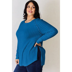 Basic Bae Full Size Ribbed Round Neck Slit T-Shirt