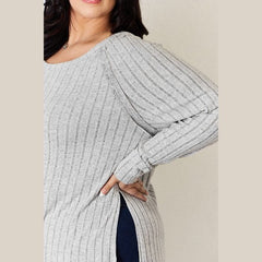 Basic Bae Full Size Ribbed Round Neck Slit T-Shirt
