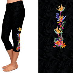 Tropical Flowers Leggings Neon Capri & Full with Pockets