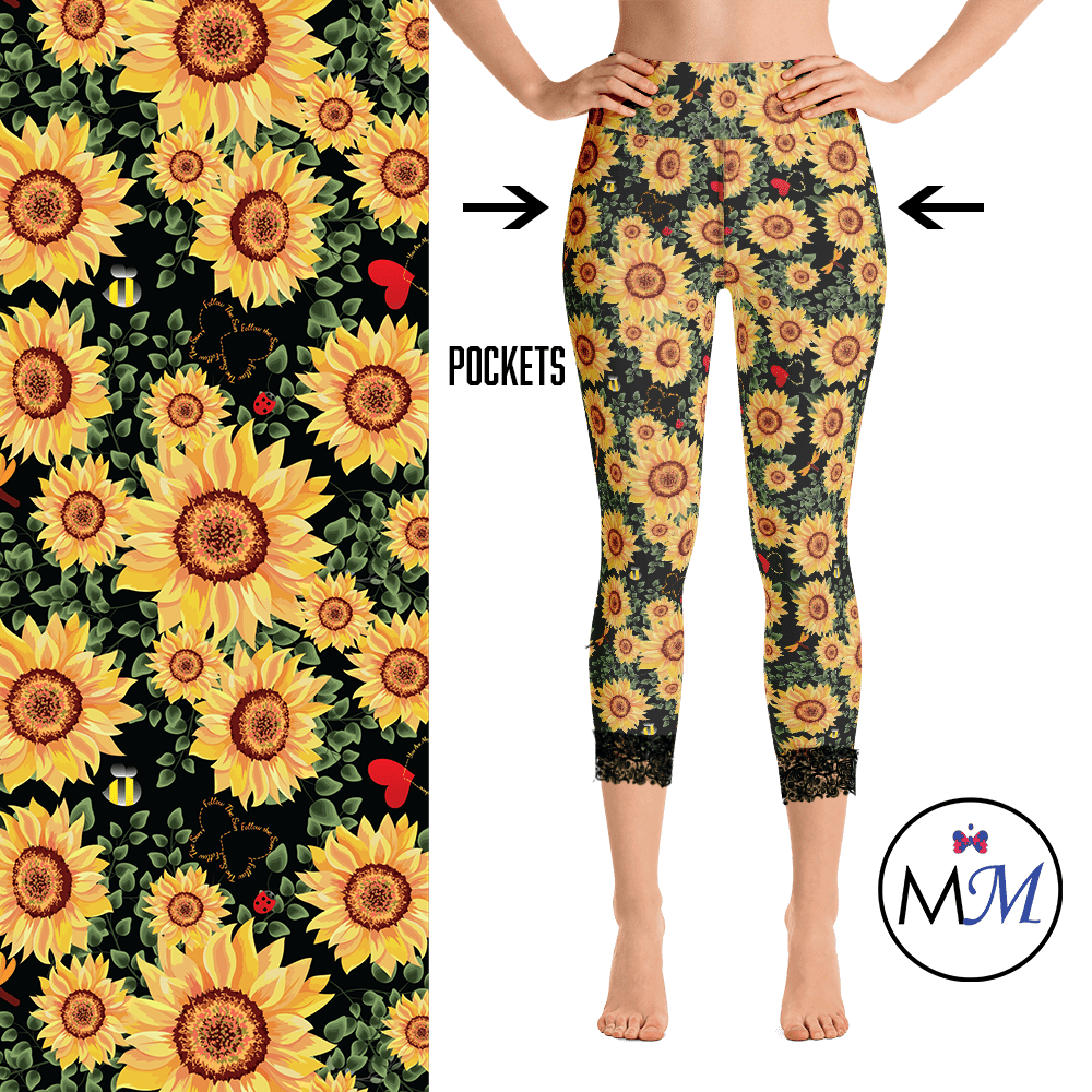 Sunflower Leggings with Black Lace Capri