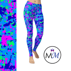UV Reactive Fluorescent Neon Camo Full Length Leggings with pockets