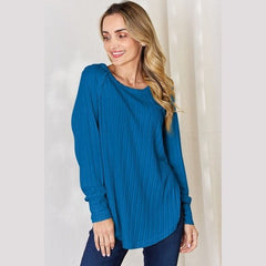 Basic Bae Full Size Ribbed Round Neck Slit T-Shirt