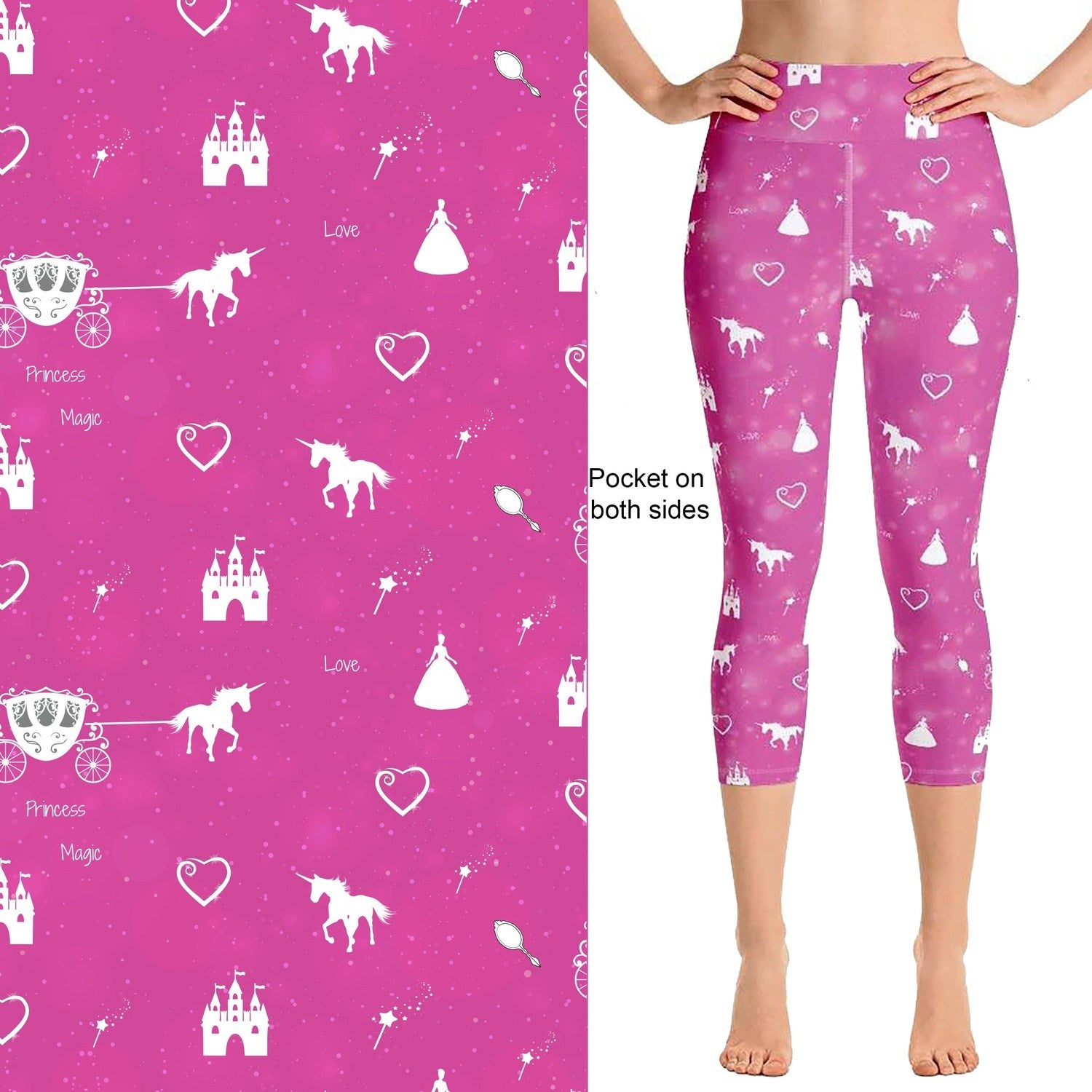 Princess Unicorn Carriage Capri Leggings with Pockets