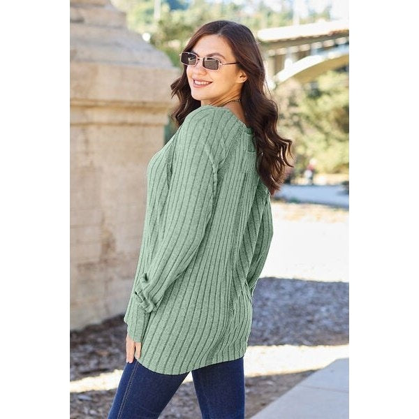 Basic Bae Full Size Ribbed Round Neck Long Sleeve Knit Top