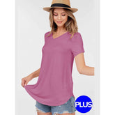 Rose Basic Short Sleeve V Neck Top With Rounded Hem