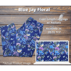 Blue Jay Floral Capri Leggings w/ Pockets