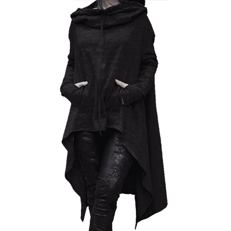 Long Hoodie Solid Black