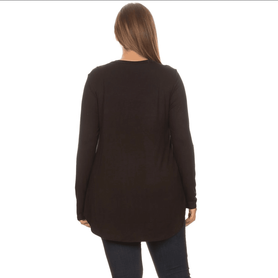 Black Plus Size Crew Neck Long Sleeve Top