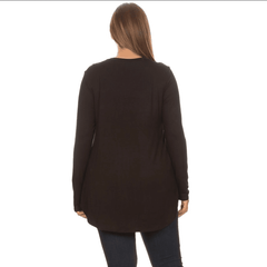 Black Plus Size Crew Neck Long Sleeve Top