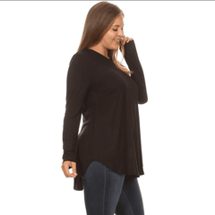 Black Plus Size Crew Neck Long Sleeve Top
