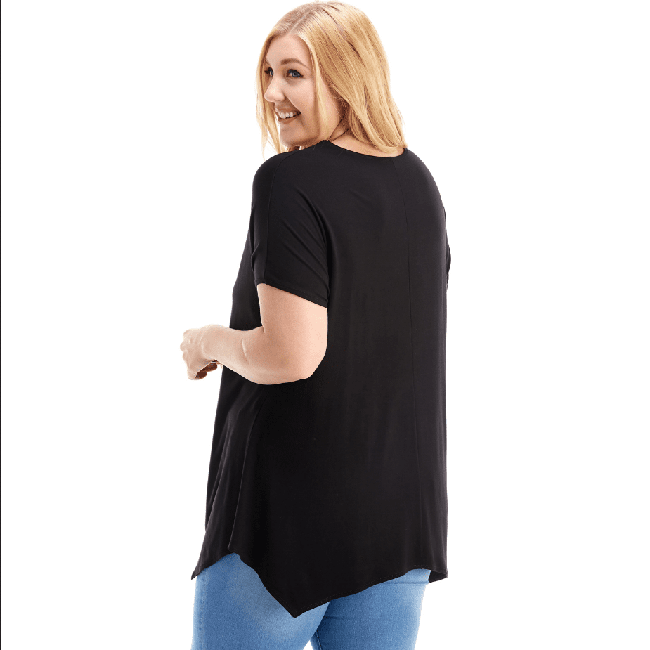 Plus Size Asymmetric Black Tunic - Short Sleeves