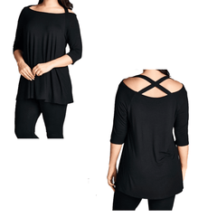 Criss Cross Back Boat Neck Tunic - Black, Pink, Blue, Sage, Mauve