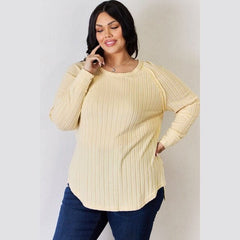 Basic Bae Full Size Ribbed Round Neck Slit T-Shirt