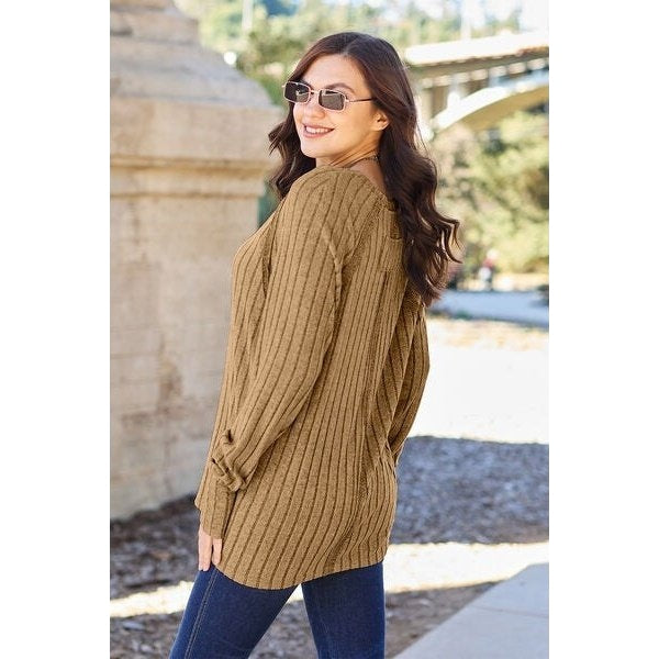 Basic Bae Full Size Ribbed Round Neck Long Sleeve Knit Top