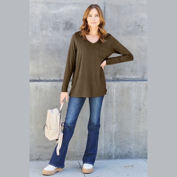 Basic Bae Full Size V-Neck Long Sleeve Top