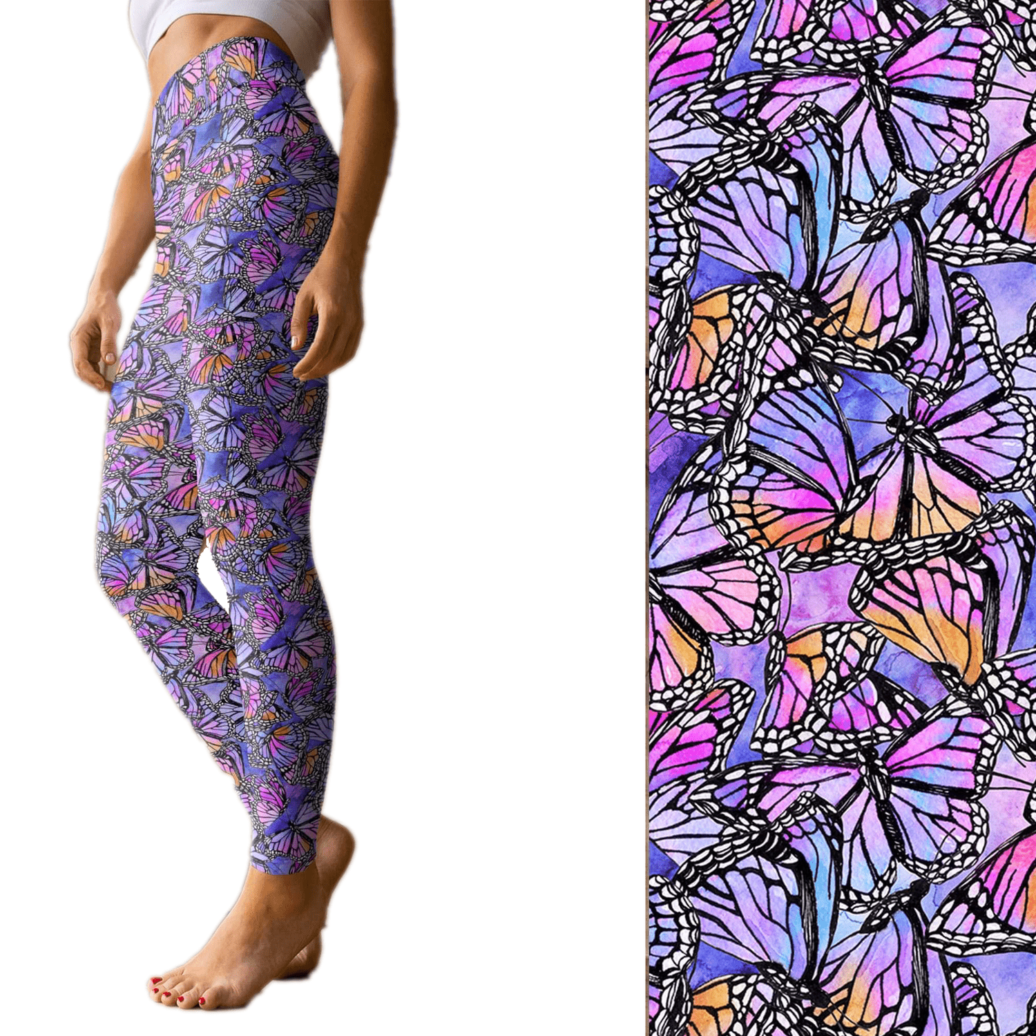 Pastel Butterfly Leggings with Pocket Full Length