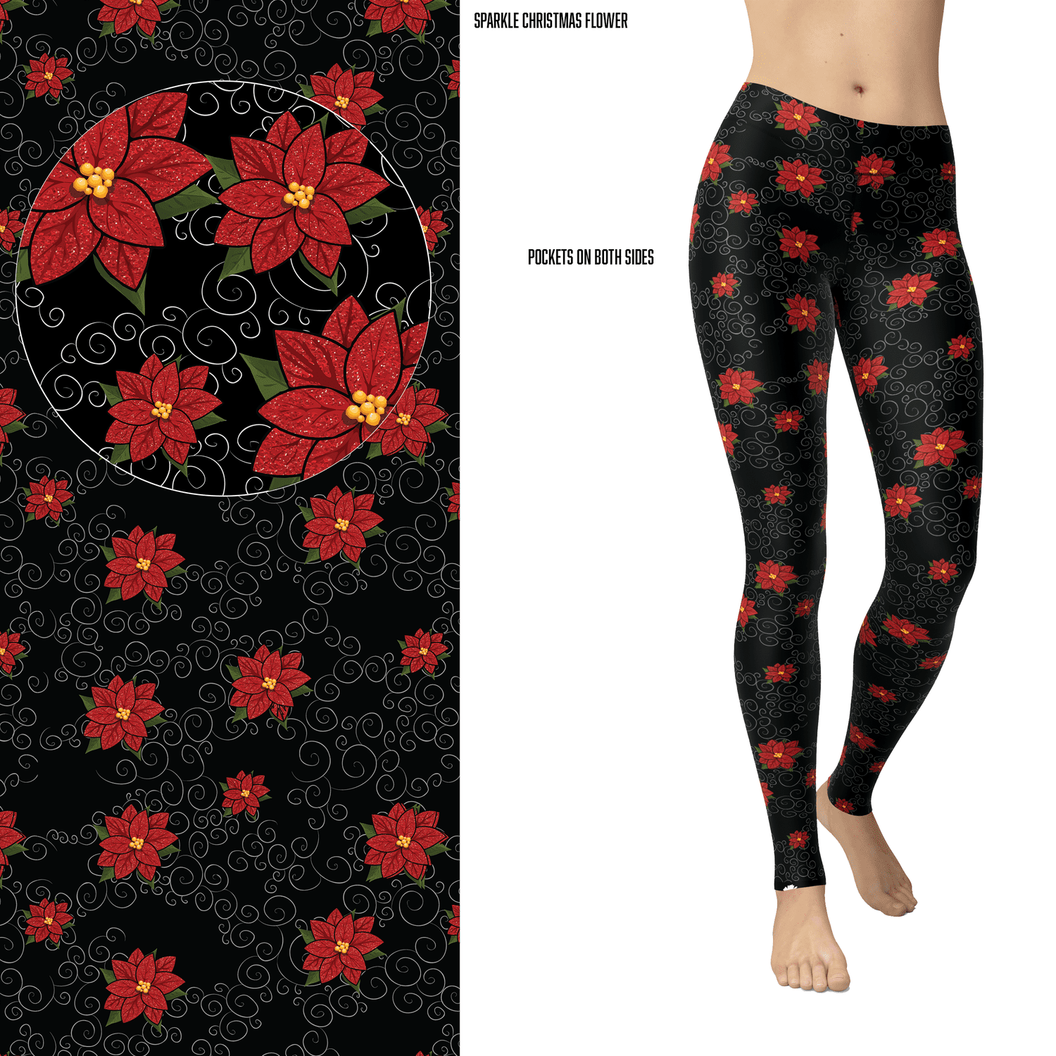 Poinsettia Christmas Flowers Leggings