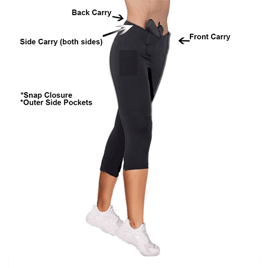 Concealed Carry Black Leggings 230 gsm Thick Not See Through - Capri Length
