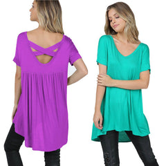 Dark Pink Criss Cross Back V Neck Tunic