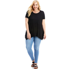 Plus Size Asymmetric Black Tunic - Short Sleeves