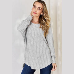 Basic Bae Full Size Ribbed Round Neck Slit T-Shirt