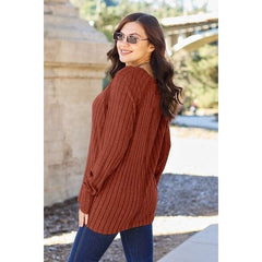 Basic Bae Full Size Ribbed Round Neck Long Sleeve Knit Top