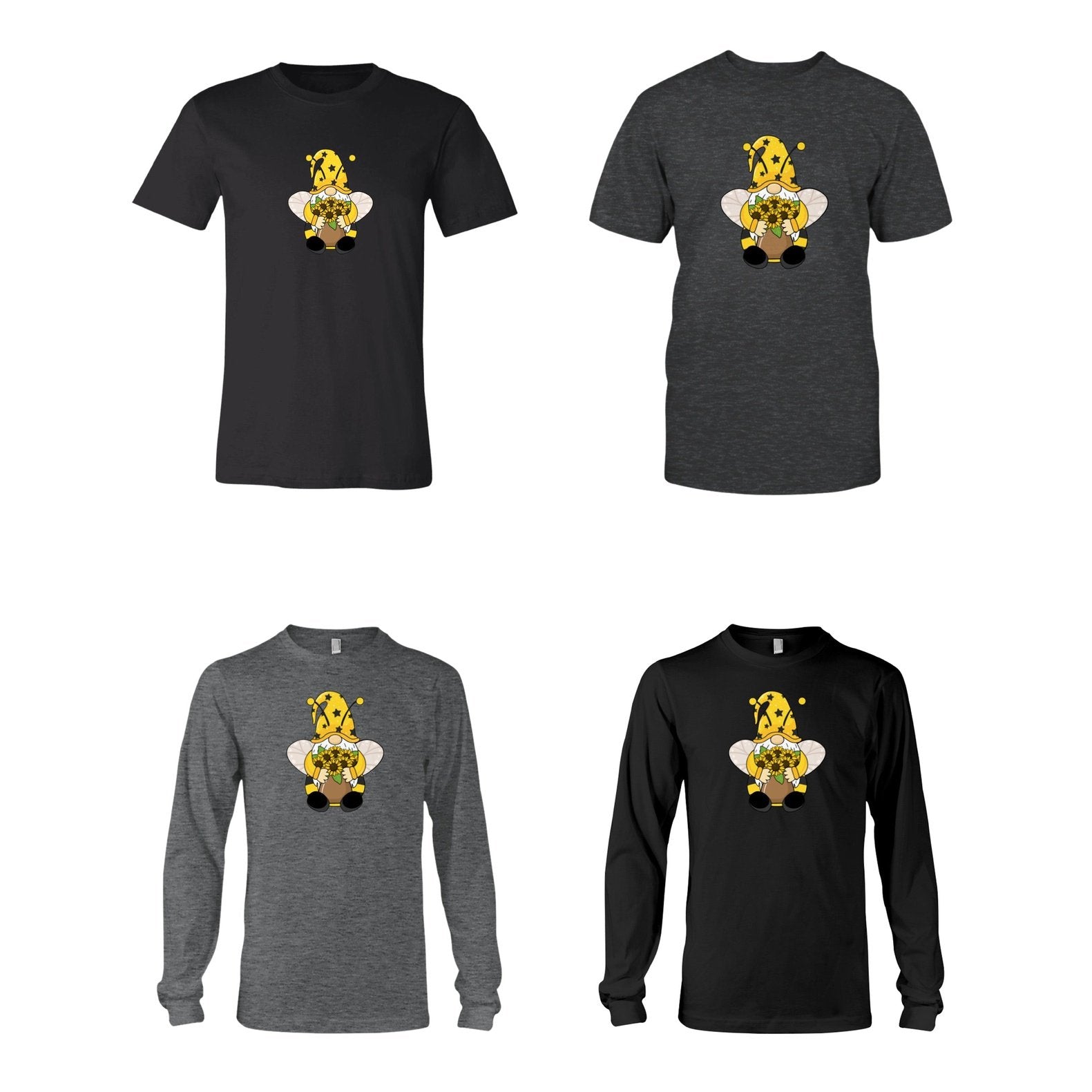 SunFlower Gnome Graphic Tee Gray or Black, Short or Long Sleeve
