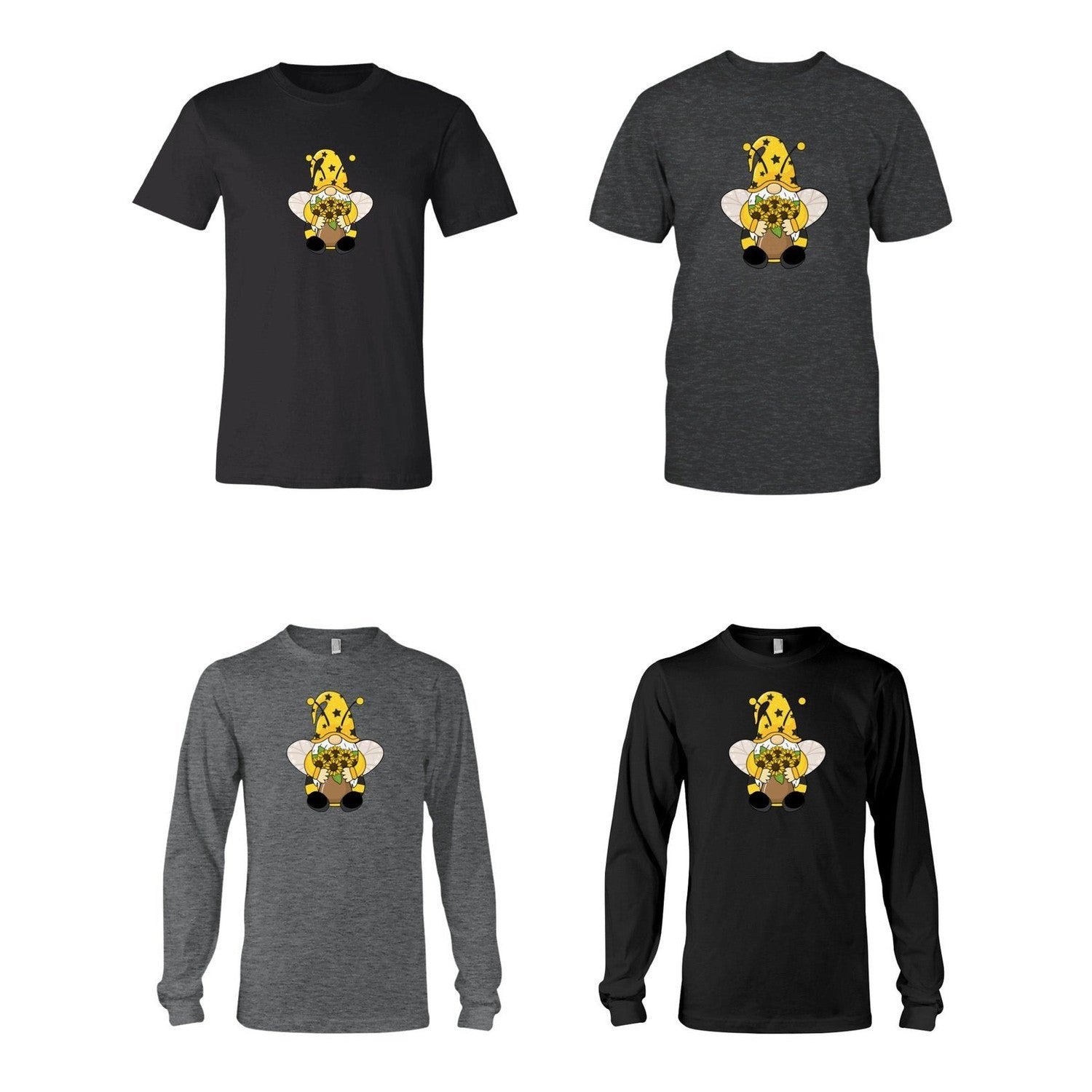 SunFlower Gnome Graphic Tee Gray or Black, Short or Long Sleeve