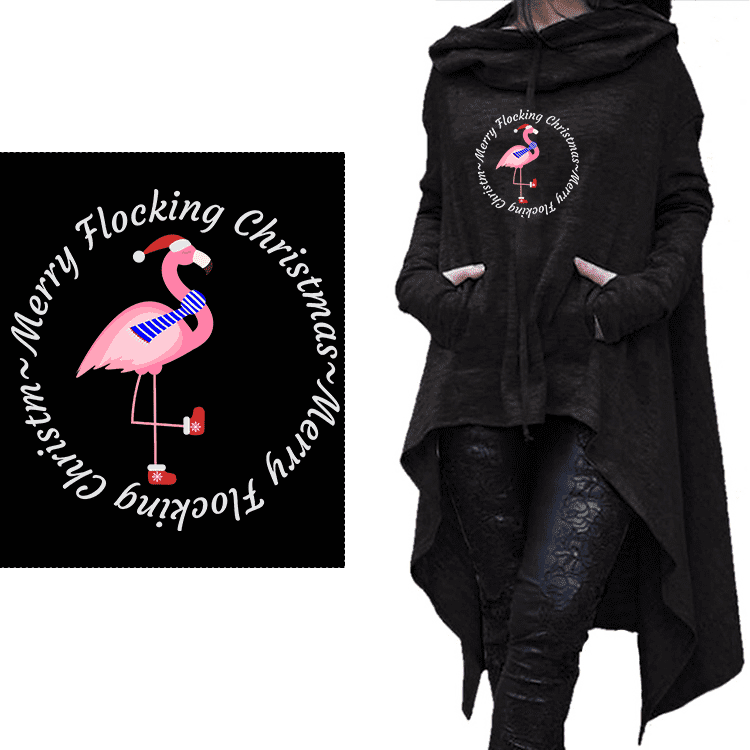Long. Hoodie Flock It! Flamingo Christmas