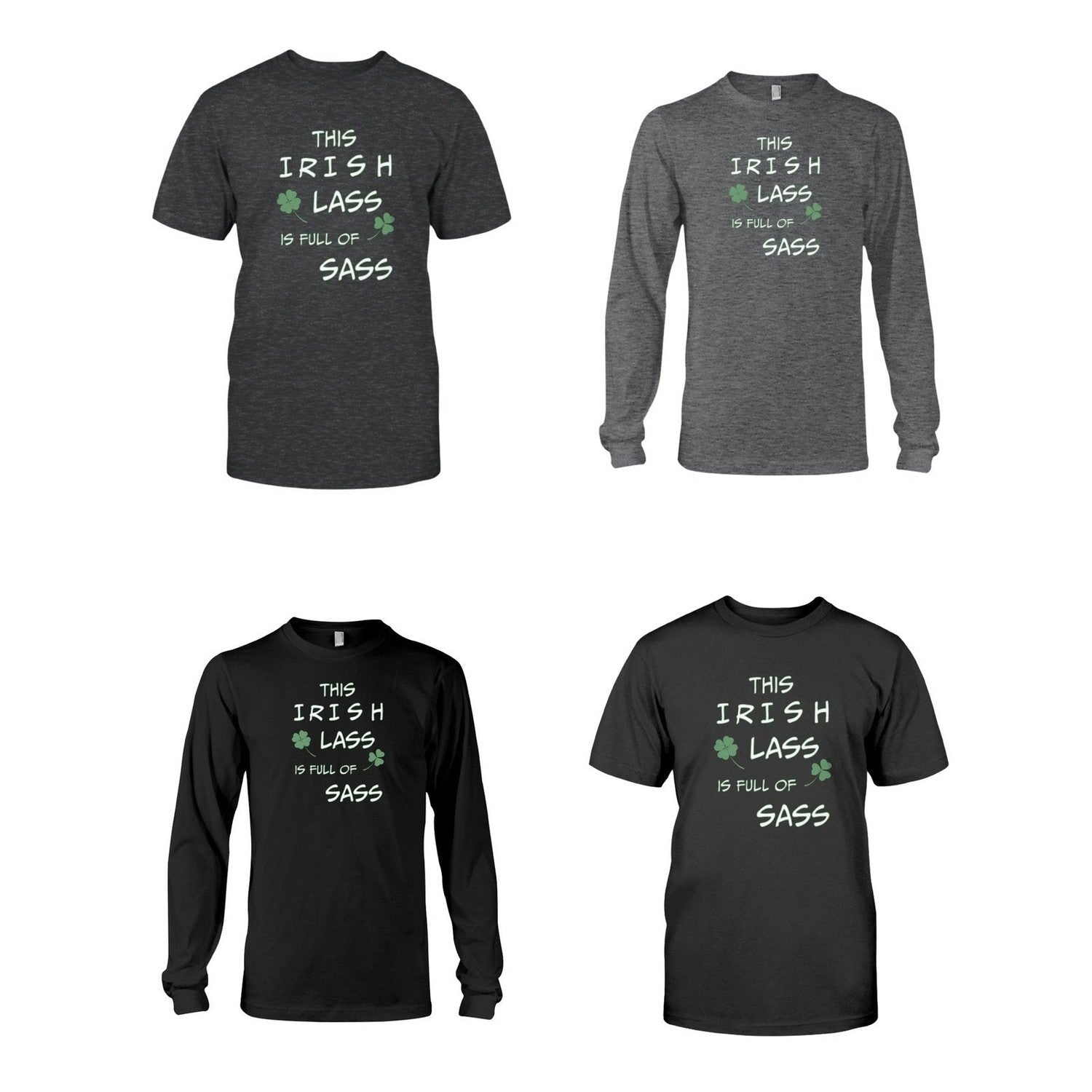 Irish Lass Graphic Tee Gray or Black, Short or Long Sleeve