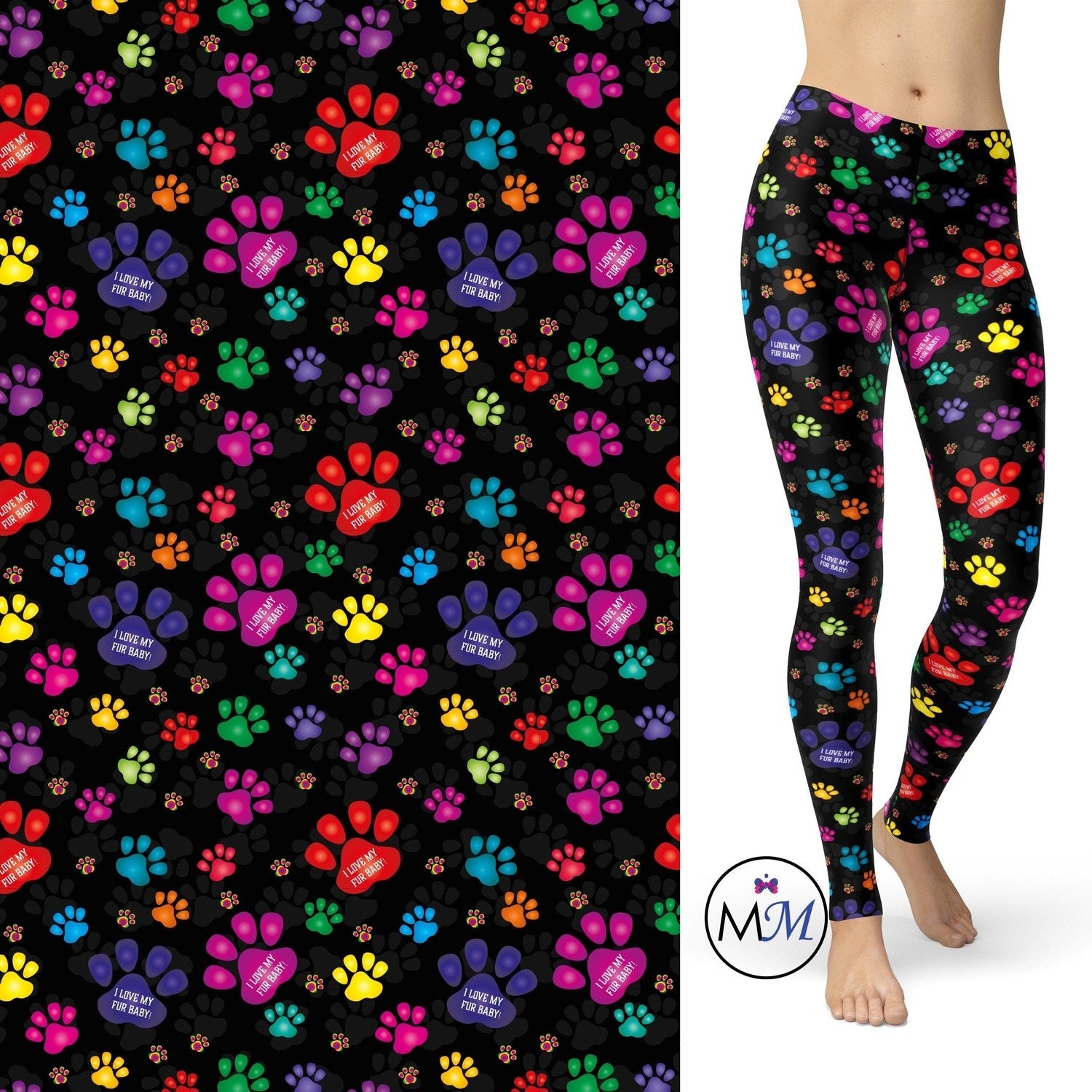 Fur Baby Paw Print Pocket Leggings -Paw Rainbow Colors Tie Dye Cat Dog Mom