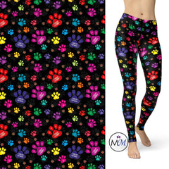 Fur Baby Paw Print Pocket Leggings -Paw Rainbow Colors Tie Dye Cat Dog Mom