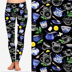 Tea Cups Leggings, Tea pot, and Tea Leaf Themed Leggings