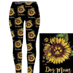 Sunflower Dog Mom Full Length Leggings with Pockets- Ready to Ship