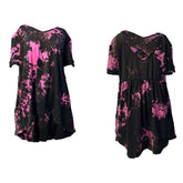 Tie Dye Black and Pink Shirt Criss Cross Back with V Neck