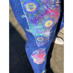 Jean Printed Leggings with faux Mandala Patches in Capri with Pockets