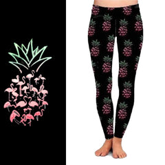 Pink Flamingo Pineapple Tropical Leggings in with Pockets
