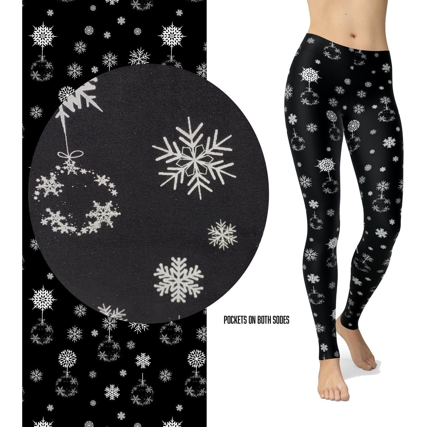 Christmas Snowflake Leggings Black White Leggings with Pockets
