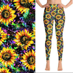 Neon Sunflower Leggings Paint Splatter