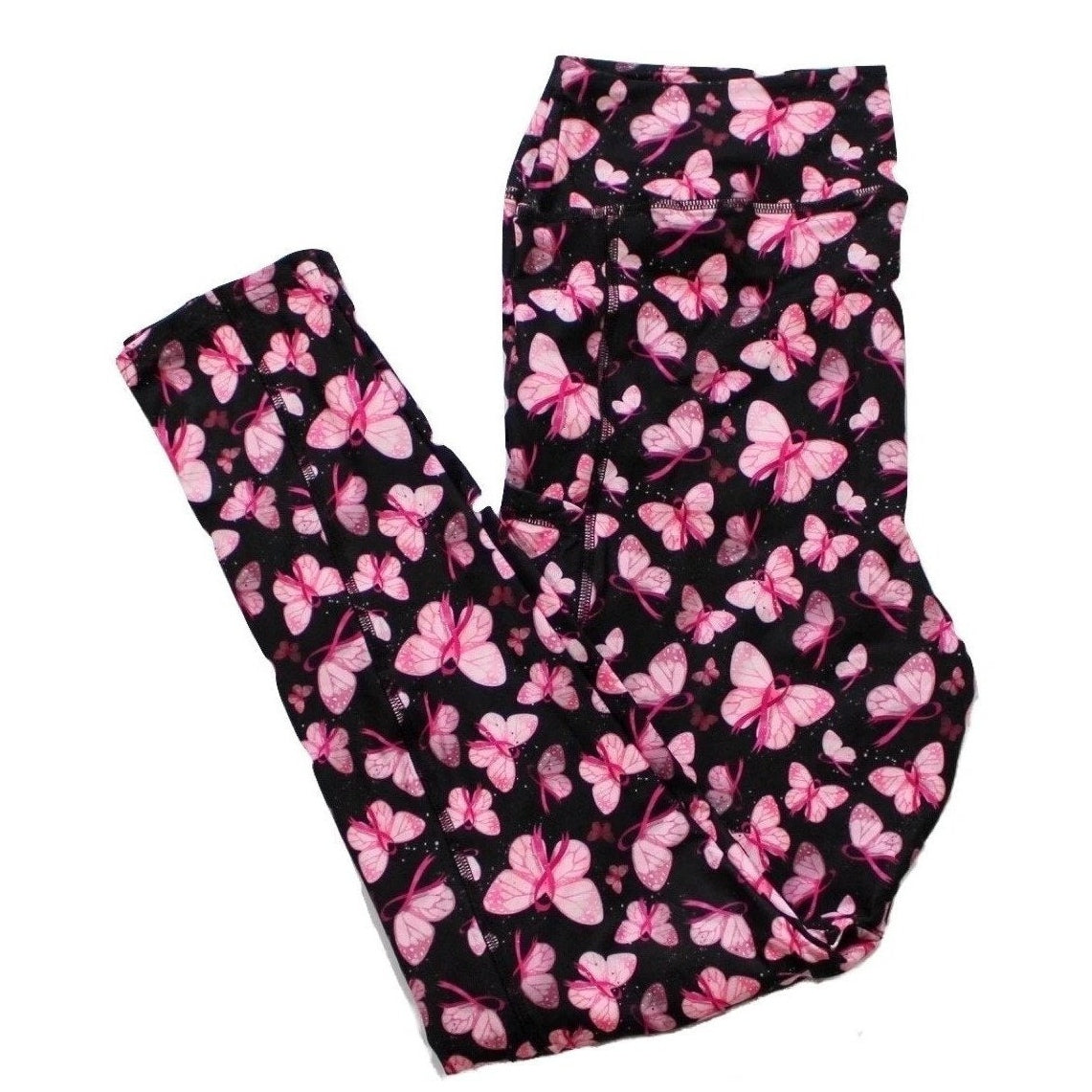 Breast Cancer Awareness Leggings Pink Ribbon Butterflies with Pocket