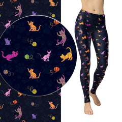 Paisley Kitty Cat Leggings available in Full Length on Blue Paw Background Pockets