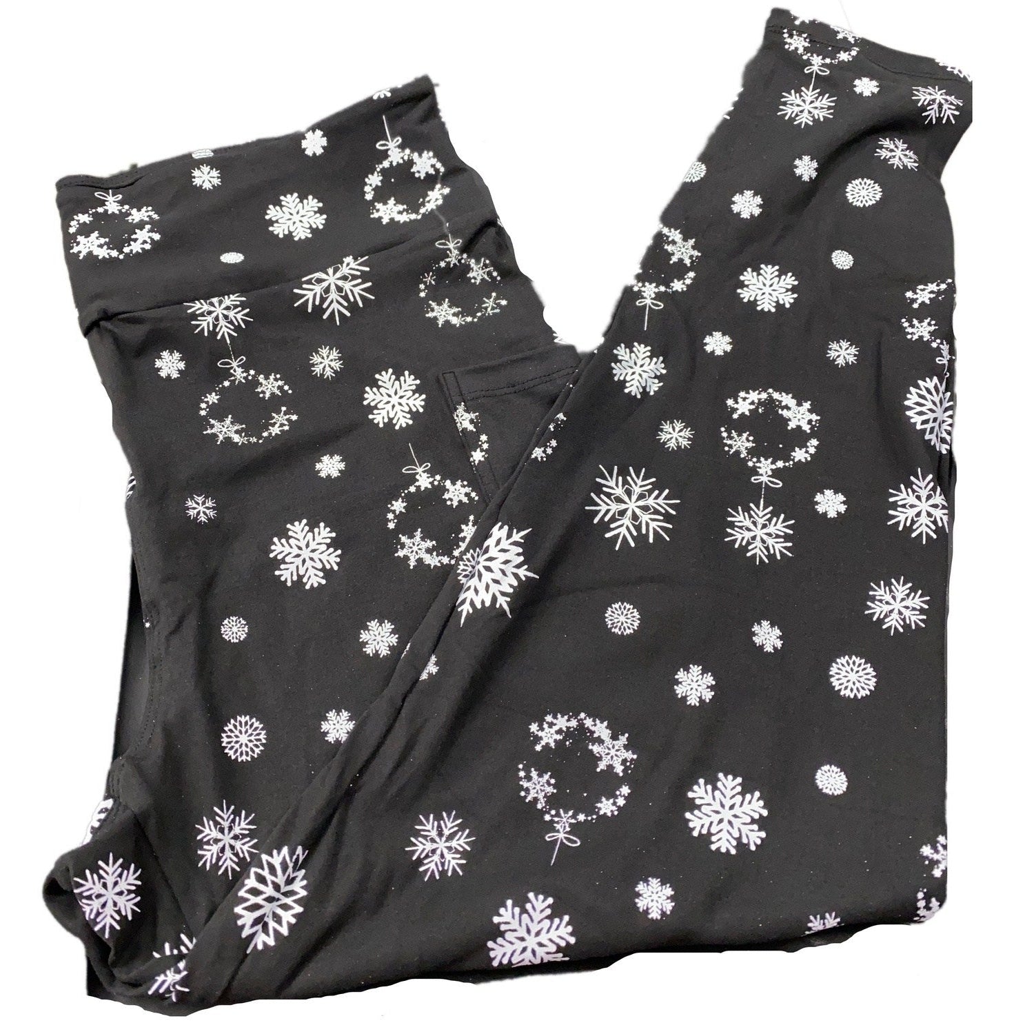 Christmas Snowflake Leggings Black White Leggings with Pockets