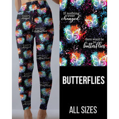 Watercolor Butterfly Blue on Black Leggings Butterflies Change