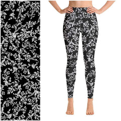 Black White Leggings White Vines on Black