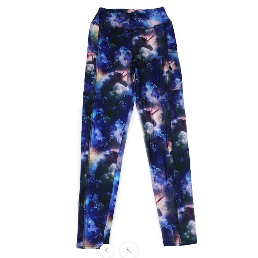 Unicorn Leggings on Blue and Black Cloud with Pockets