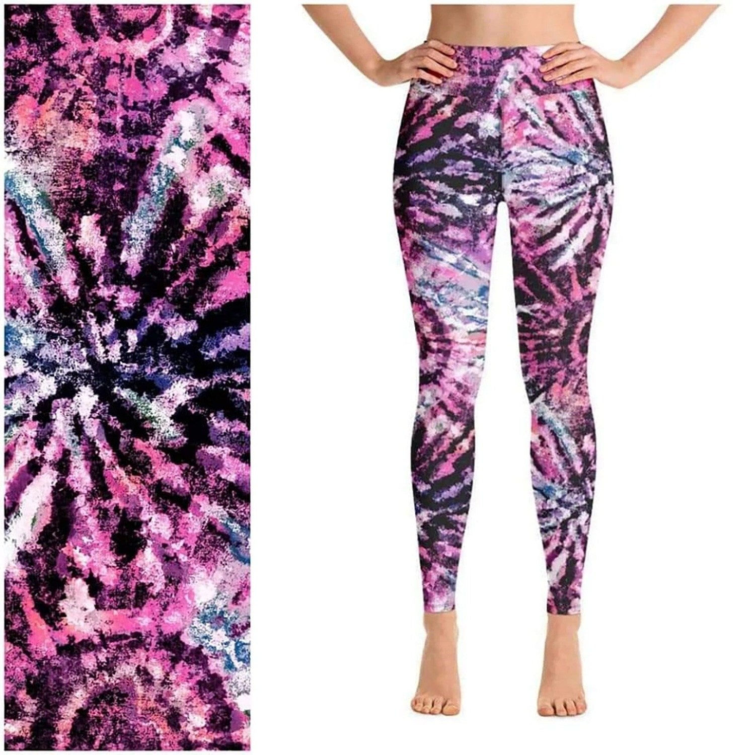 Pink Black Tie Dye Wave Marble Leggings